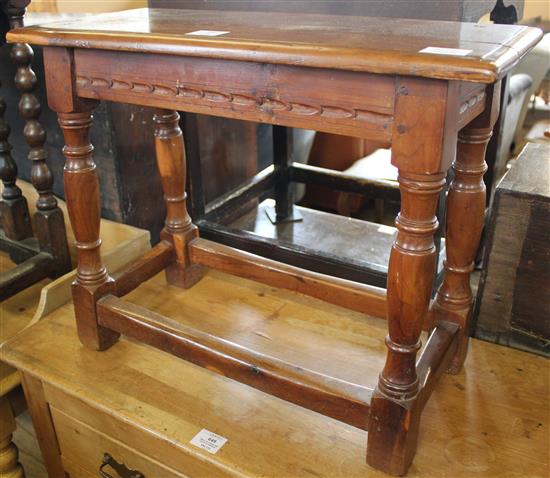 Modern yew wood coffin stool & elm wine table(-)